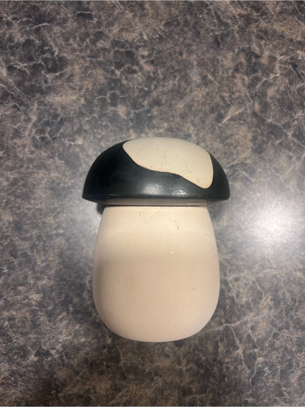 Cream Ceramic Mushroom Accent Jar with Black Lid candle